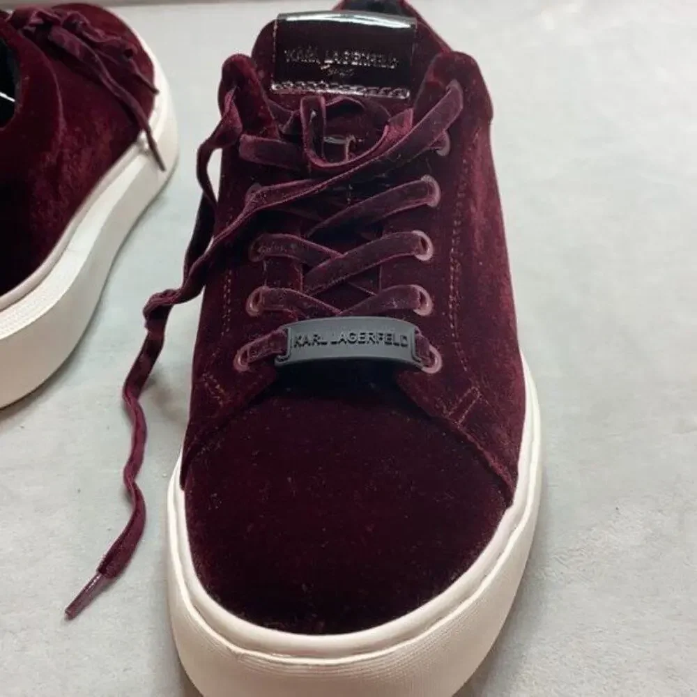 Karl Largerfeld maroon velvet lace up sneakers